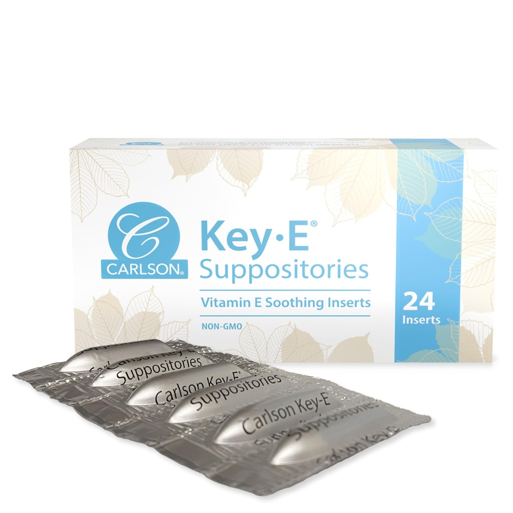 Carlson - Key-E Supozitoare, 30 UI Vitamina E Supozitoare, Lubricate Domenii uscate, Tratament pentru Femei si Barbati, Vaginal & Rectal, 24 Conte