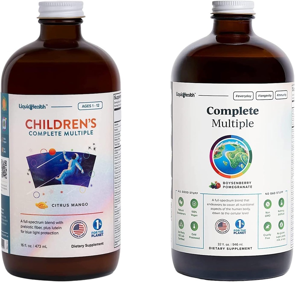LICHIDHEALTH Adult Complete Multiple & copii Complete Multiple Daily Multivitamine Bundle pentru familie - Suport Sănătate generală, Boost Immune System - Made in USA, Whole Foods, Vegan, Non-GMO