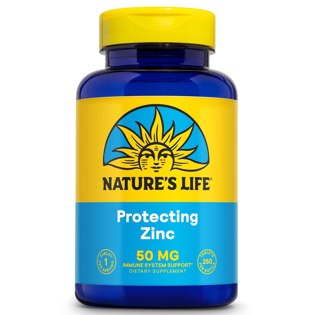 Natura'S LIFE Protejând zinc 50 mg cu 2,5 mg cupru - supliment de zinc Chelated pentru suport imunitar, sanatate osoasa, functie musculara si suport de sanatate cardiaca, 60-zi Garantie, 250 Serviri, 250 comprimate