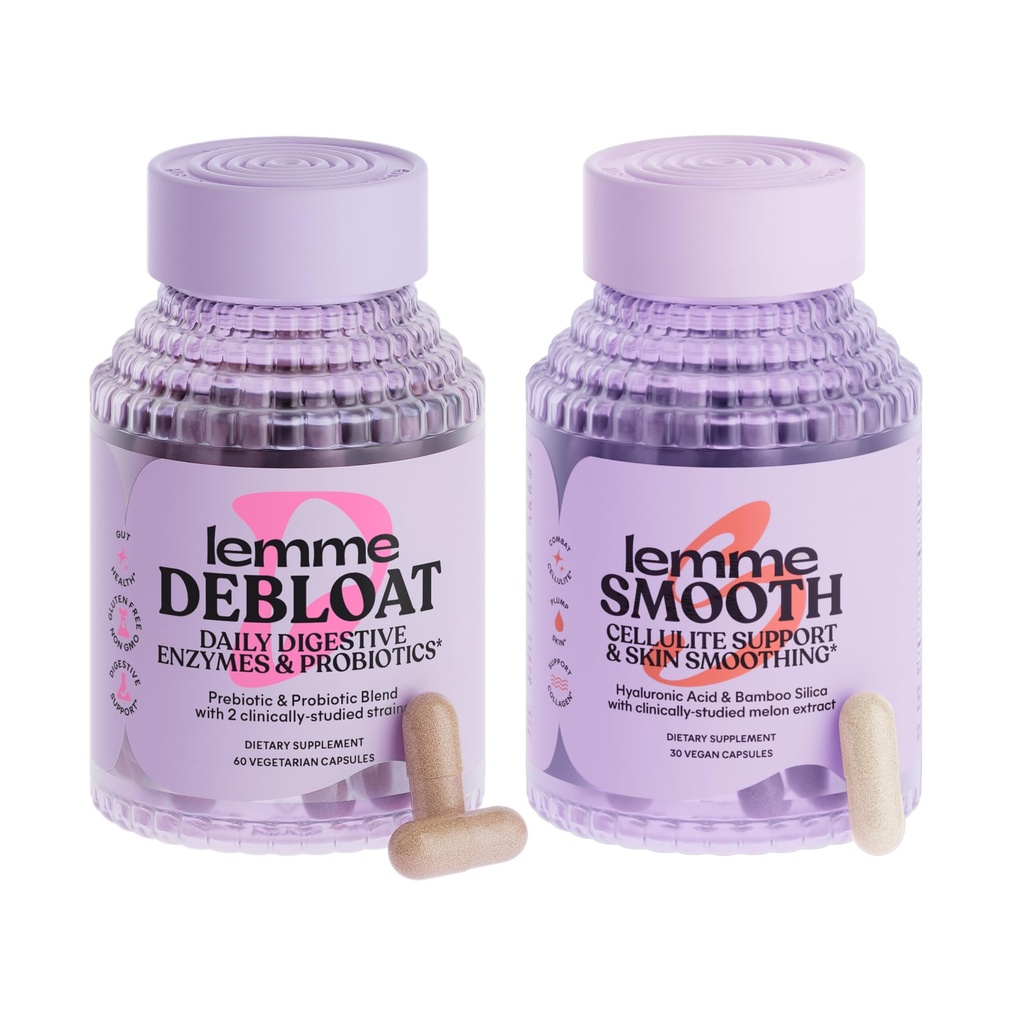 Lemme Debloat and Smooth Bundle - Prebiotic, Probiotic & Digestive Enzime Capsule pentru Blooting & Gas Relief, Reduce Celulita, Plump Skin, Smooth Celulita