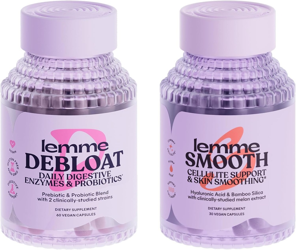 Lemme Debloat and Smooth Bundle - Prebiotic, Probiotic & Digestive Enzyme Capsules for Bloating & Gas Relief, Reduce Cellulite, Plump Skin, Smooth Cellulite