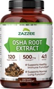 Zazzee OSHA Root 4:1 Extract, 500 mg Putere, 120 capsule Vegan, 4 luni de aprovizionare, concentrat și standardizate 4X extract, 100% Vegetarian, Ligusticum porteri, All-Natural și non-GMO