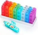 Organizator lunar de pastile, 31 zile Pilula Dispenser 3 ori pe zi cu cutie de pastile mici, 4 săptămâni supliment pentru vitamine, ulei de pește, supliment și medicamente - BPA gratuit, ușor de utilizat