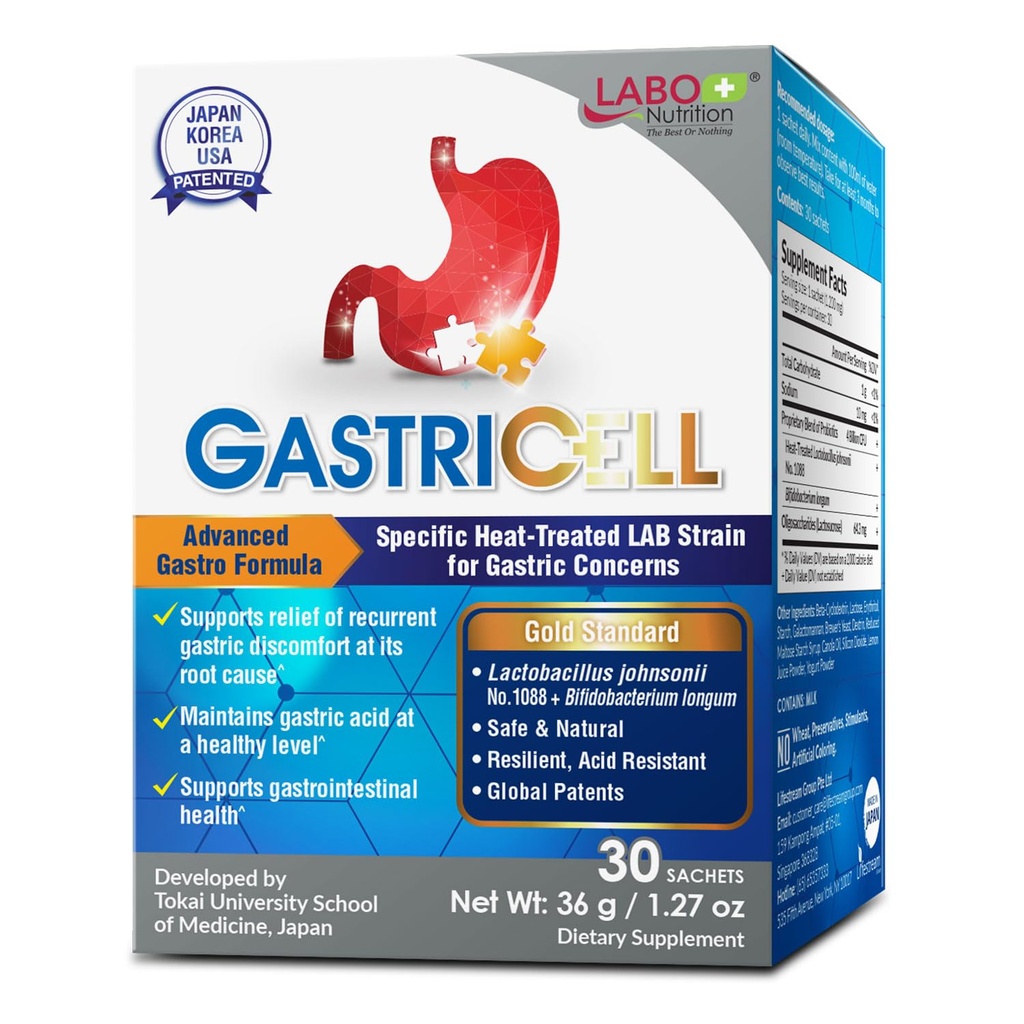 Labo Nutrition GASTRICELL - Reflux acid, arsuri la stomac, Discomfort gastric recurent, Apărare naturală împotriva ambuscadei gastrice 30 plicuri