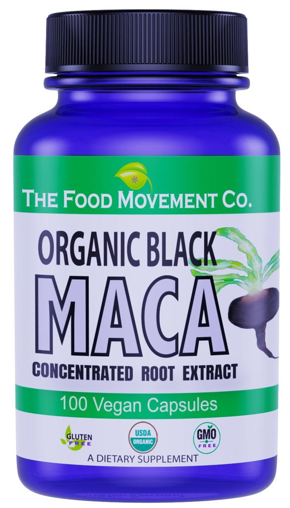 ALIMENT CO. Black Maca 500mg 60 capsule - Organic, Non-GMO, Vegan, gluten gratuit- negru Maca Root Supliment pentru wellness corp întreg