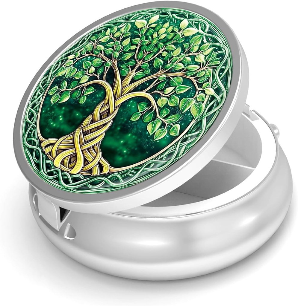Cutie de pastile-3 Compartiment de mici pastile pentru Purse & Pocket Mini Metal Pilula Holder Travel Pilula Container pentru a deține suplimente Vitamine BPA-Free (tree of Life)
