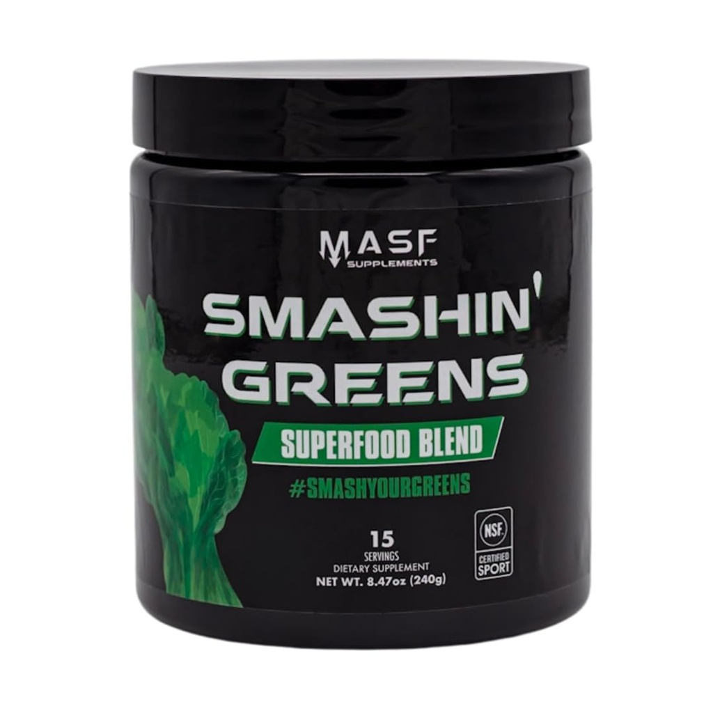 Suplimente MASF Smashin' Greens Superfood Organic Blend - 15 Servings - Boost Energy, Immune Support, Digestive Health with Organic Wheat Grass, Spirulina, Chlorella - NSF Certified