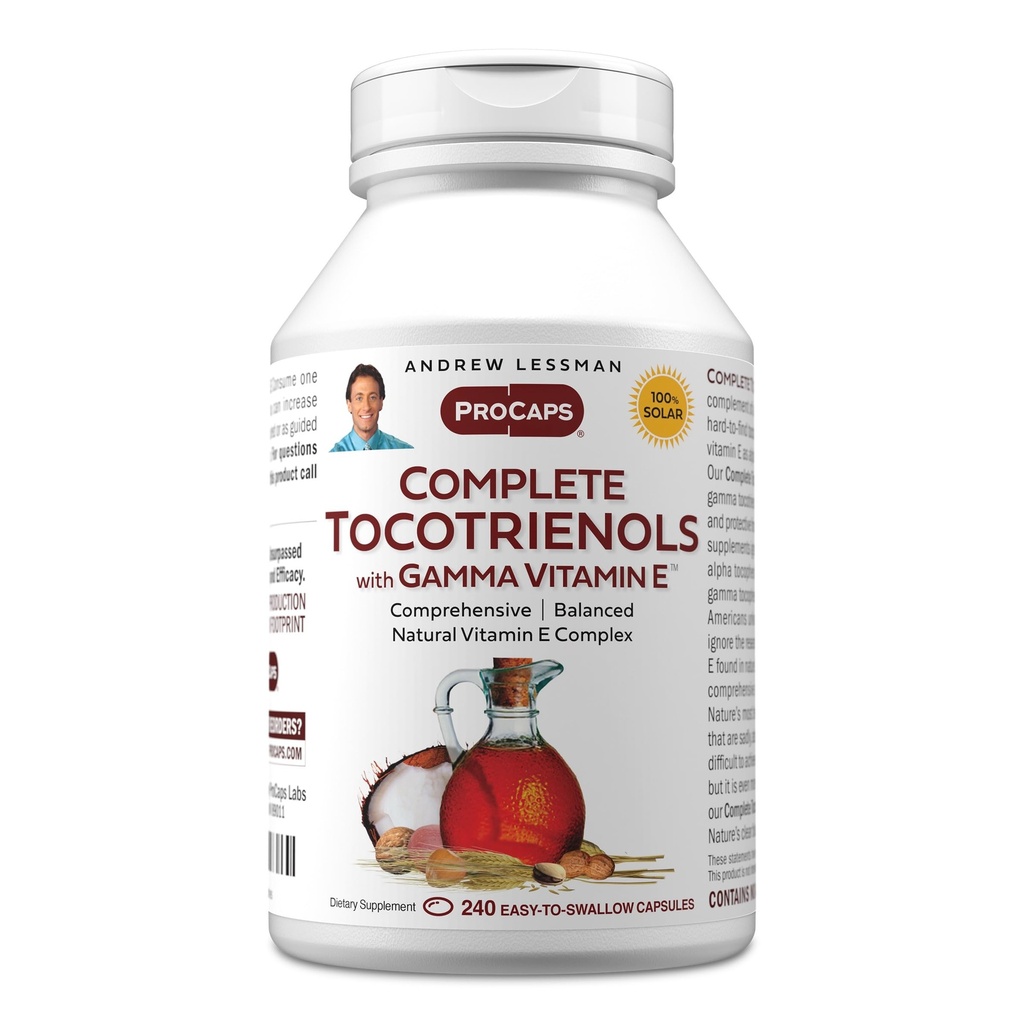 ANDREW LESSMAN Tocotrienol complet cu vitamina Gamma E 240 Softgels - Opt forme de vitamina E (Alpha, Beta, Gamma, tocoferoli Delta și Tocotrienols). Antioxidant puternic. Fără aditivi