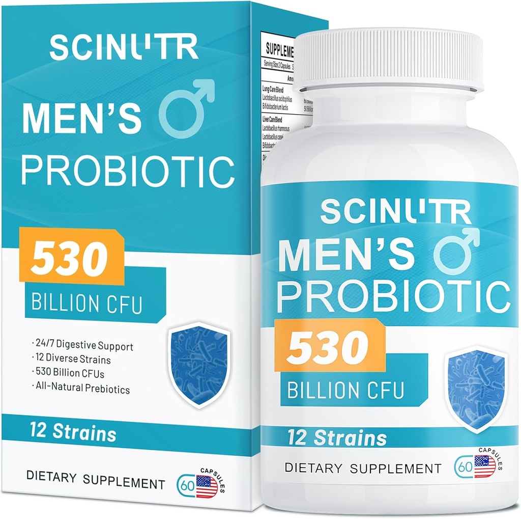 Probiotice pentru bărbați, 530 miliarde CFU & 12 tulpini, Probiotic cu Cranberry Turmeric & Goji, Gut Health for Men, Suporturi Digestive Health, Microbiome, Colon, & Immune Health, 30-Day Supply
