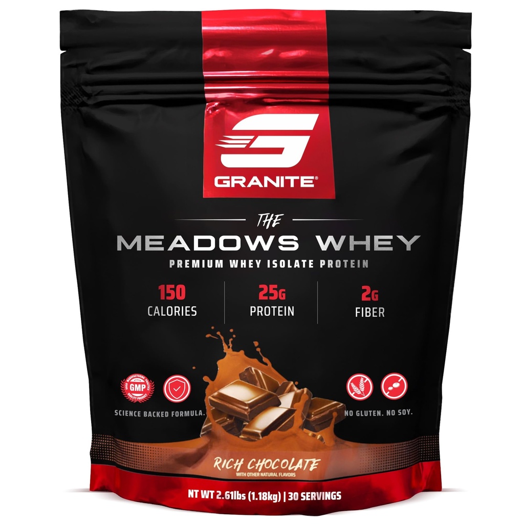 Granite Suplimente de Meadows Proteina de izolare Whey Pulbere de proteine pentru musculare Lean cu 150 Calorii, 2g Fibră, 1g Zahăr (30 Serviri), Aroma de ciocolată bogat
