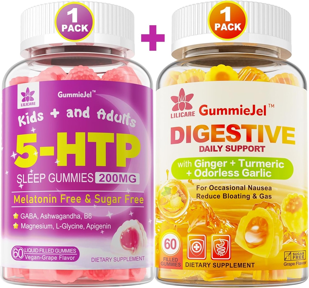 Ginger Chews Supliment Gummies pentru Greaţă, Relief stomac & 5HTP Gume pentru adulţi & Copii 8+ cu GABA + Magneziu Glicinat