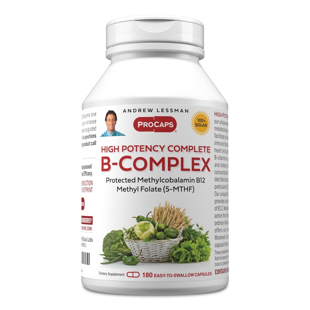 ANDREW LESSMAN capsule de înaltă potenţă B-complex 180 - cu niveluri ridicate de Folate Complex şi Biotin, promovează creşterea celulară, energie, funcţie imună, detoxifiere, metabolismul şi mai mult