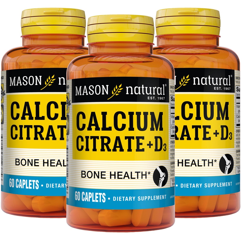 MASON NATURAL Citrat de calciu Plus vitamina D3, 6 luni de aprovizionare, consolidează funcția musculară și sănătatea osoasă, 3 ambalaj