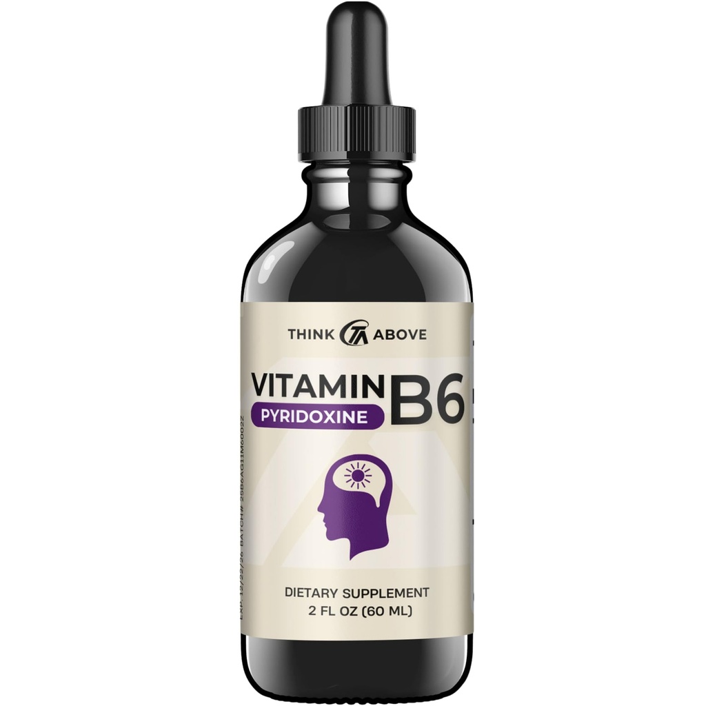 Vitamina B6 Picături lichide - Pyridoxine hcl - Absorbţie rapidă - Suport funcţie cerebrală, Sistem imunitar, Sistem nervos şi Mood - 17 mg 100% DV - Filler gratuit - 30 zile de aprovizionare - (2 oz) Pentru adulţi