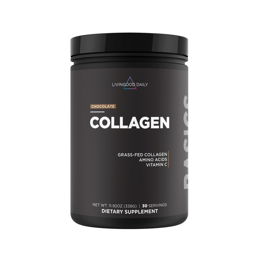 Livingood Daily Chocolate Colagen Powder pentru femei si barbati, Hidrolyzed Colagen Peptides pulbere cu vitamina C, Proteina cu 20 de aminoacizi, Tip I & III, Grass Fed, Keto, Paleo, Gluten Free, 30 Srvgs