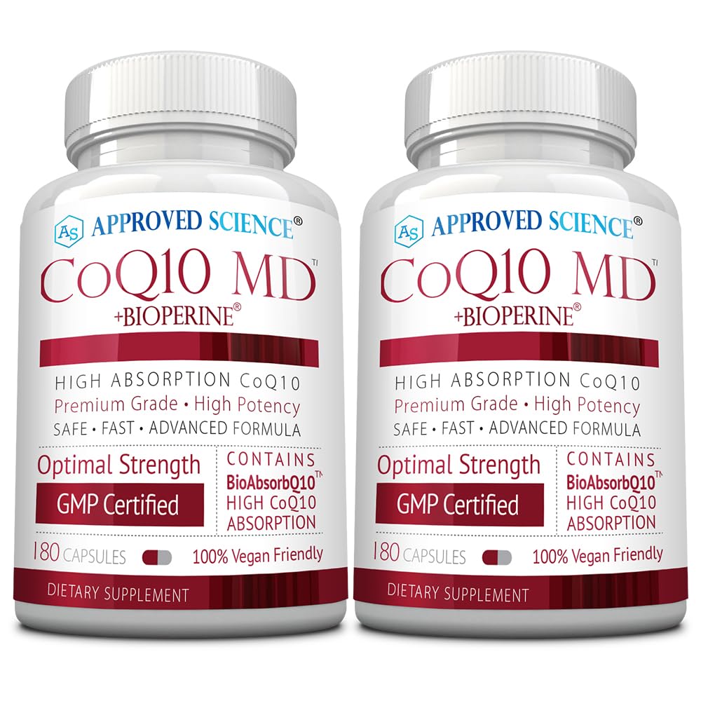 Stiinta aprobata CoQ10 MD - Extra Putere 300mg Pure CoQ10 cu BioPerine® pentru absorbtie mai rapida - Suport optim - 6 luni de aprovizionare