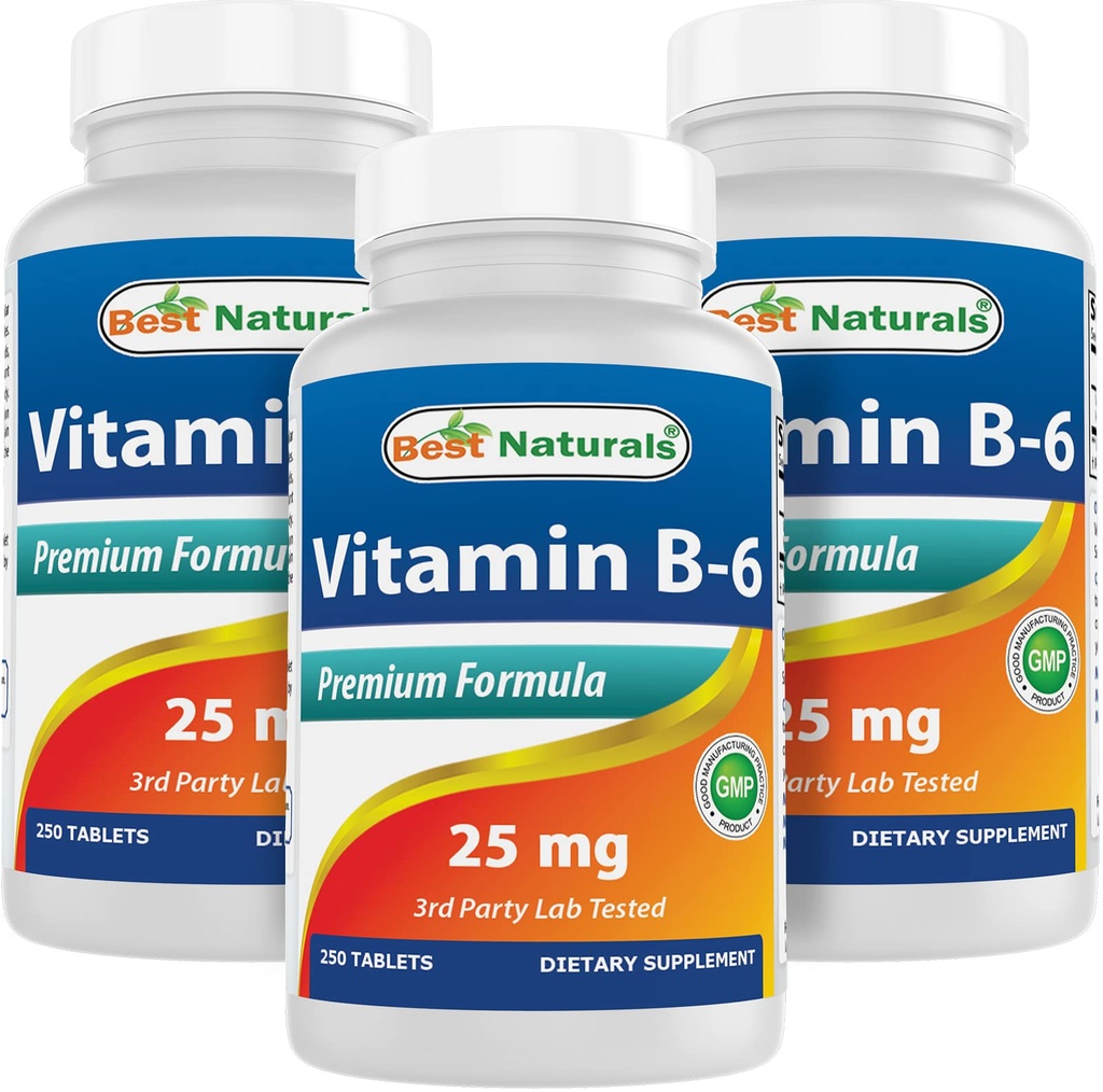 Cele mai bune naturale Vitamina B6 25mg 250 comprimate (250 Număr de 3)