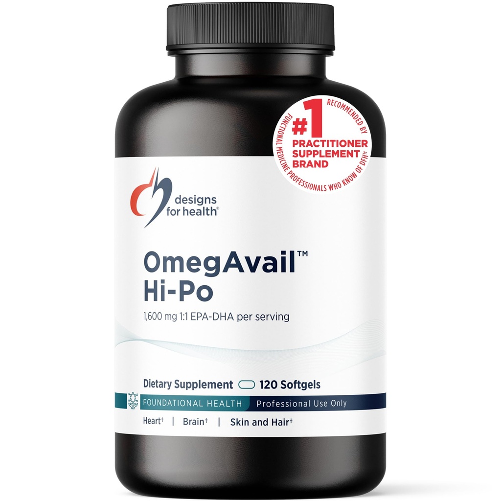 Proiectări pentru sănătate OmegAvail Hi-Po - TG (Trigliceride) Omega-3 Suplimentul ulei de pește, 1600mg EPA/DHA per servire cu lamaie + vitamina E pentru a minimiza gustul peștelui (120 Softgels)
