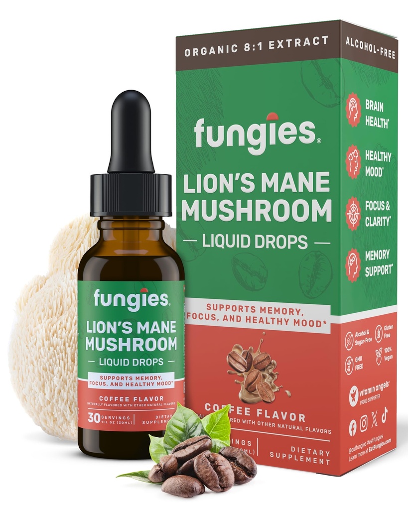 Ciuperci Lion coama picaturi lichide ciuperci, cafea - Tinctura cu Lions Mane Extract Suporturi Brain Ceaţă, Focus, Memorie şi Mood sănătos - supliment complex ciuperci pentru adulţi - 30 Serviri
