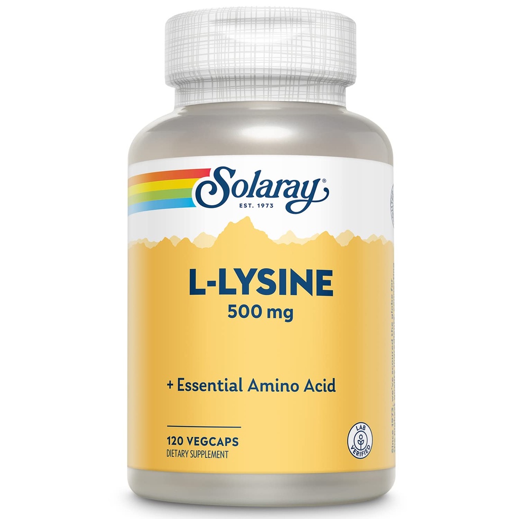 SOLARAY L L Lysine 500 mg capsule - Free-Form Essential Amino Acids Supliment - Suport puternic de wellness cu L-Lysine Amino Acid - Lab verificat, 60-Day Guarantee, 120 Serviri, 120 VegCaps