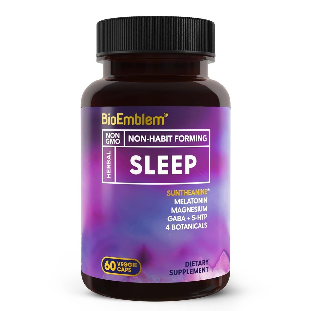 BioEmblem Natural Sleep Aid pentru adulți cu Melatonina, Root Valerian, Suntheanină & More 