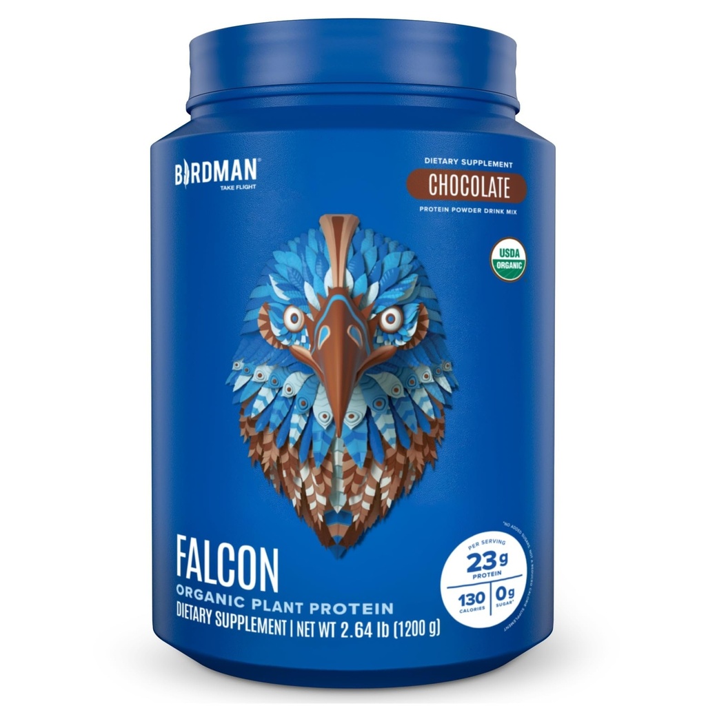 BIRDMAN Falcon Vegan Proteina pulbere organică, Stevia & Sugar Gratuit, Proteina pe bază de plante, Low Carb, Dairy Free, Keto, Non Whey Proteina, Probiotic, Pea Pulsula - 37 Serviri - 2.64lb