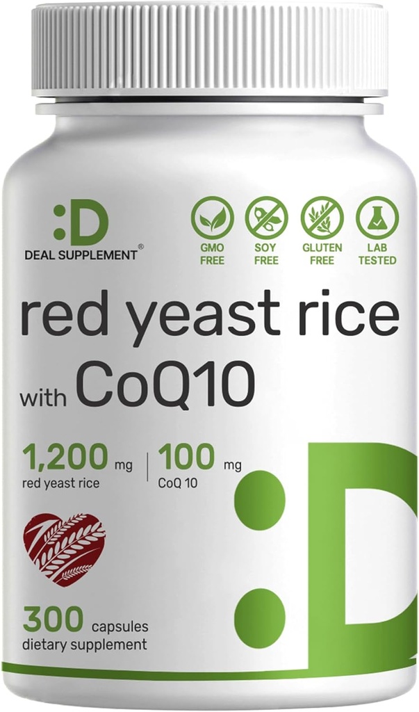 Deal Suplimentul Red Yeast Rice 1200 mg Per Servire cu CoQ10, 300 Capsule 