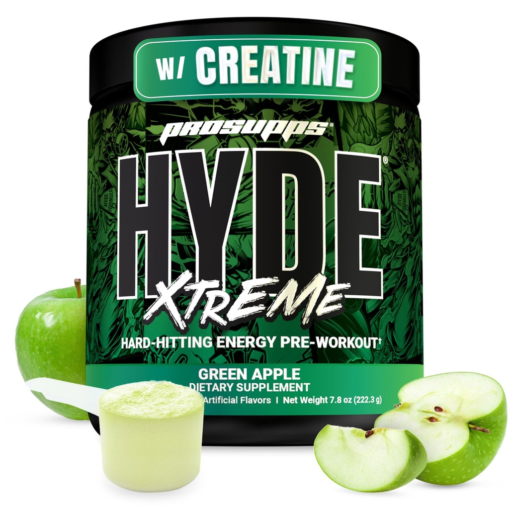 PROSUPPS Mr. Hyde Xtreme Pre Workout Pulbere cu Creatină, Beta Alanine & Cafeina - Energie Extremă, Pompe, Focus & Performanță - Suplimente Fitness & Gym pentru bărbați și femei (Apple verde, 30 Serviri)