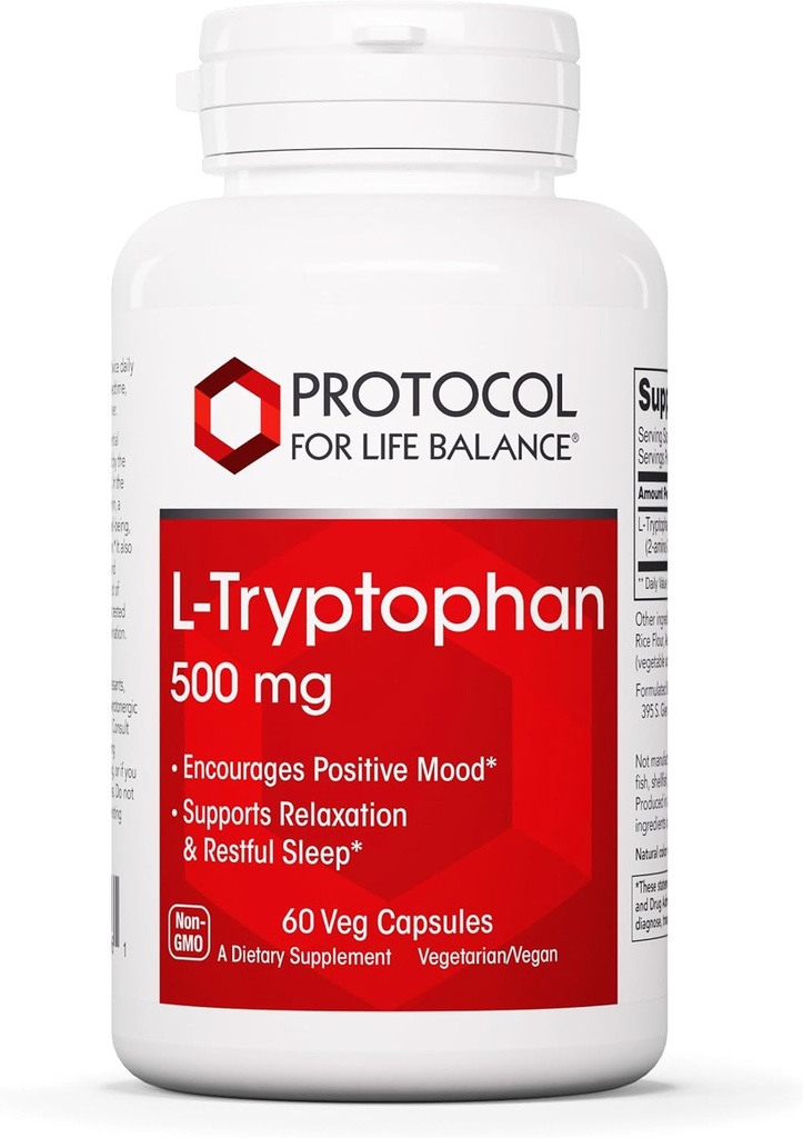 PROTOCOLUL PENTRU VIATA BALANCE L-Tryptofan 500mg - Stres Relief and Relaxation - 60 Veg Caps
