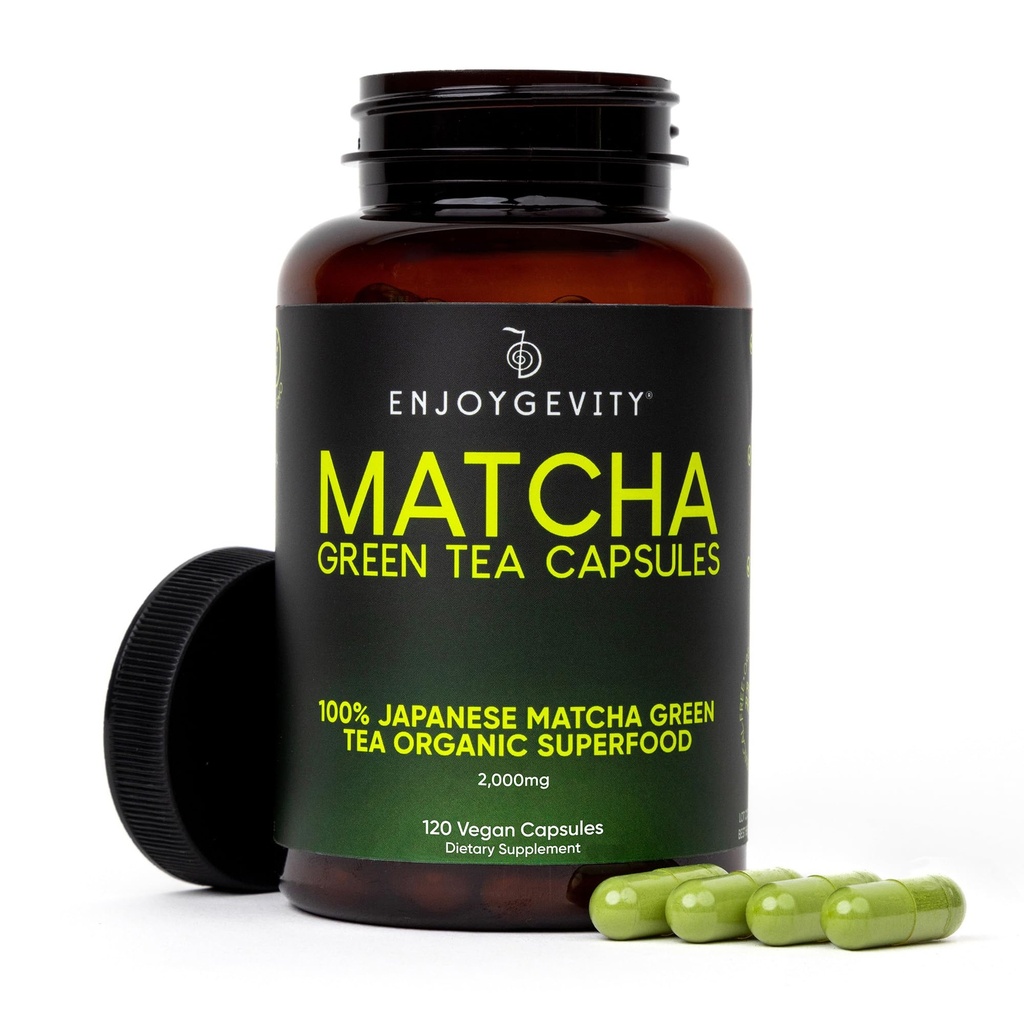 Capsule organice de ceai verde Matcha - Energie naturală Boost - Clean Treptat Cafeina - Japonez Matcha Pastile de ceai verde - 100% Antioxidant natural - Calmant și relaxare - 120 capsule zilnice - 2000 / mg