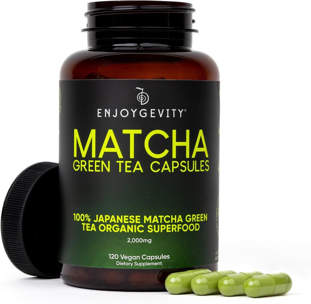 Capsule organice de ceai verde Matcha - Energie naturală Boost - Clean Treptat Cafeina - Japonez Matcha Pastile de ceai verde - 100% Antioxidant natural - Calmant și relaxare - 120 capsule zilnice - 2000 / mg
