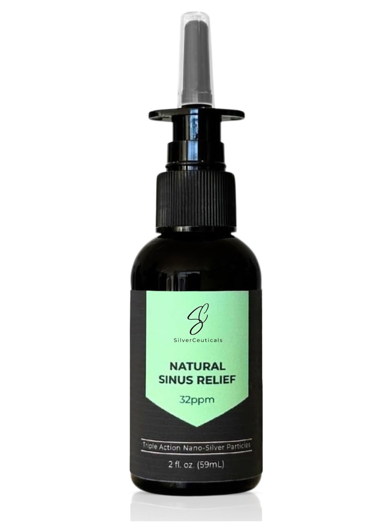 Spray Sinus Relief Spray w/Argint coloidal - Relief de alergie naturală Simptom - Infecție - Congestionare calmă - Mucus subțire - Decongestionant nazal - Clătire și sinușe clare - Doar 2 ingrediente - 2oz