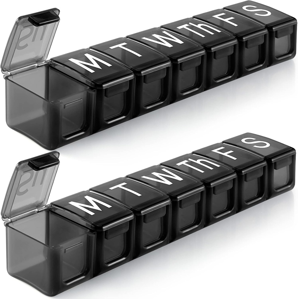 2 Pack Extra Large Weekly Pill Organizator, BPA gratuit Pilula Cutie 7 zi cu XL Compartimentare pentru uleiuri de pește, Travel Friendly Medicina Organizator Caz Pilula pentru vitamine, Suplimente