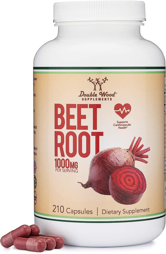 Capsule cu pulbere de sfeclă (organic și Vegan) (210 Conte, 1000 mg per servire) - Super Food din Sfeclă cu nitrat ridicat pentru suport de sănătate generală de lemn dublu