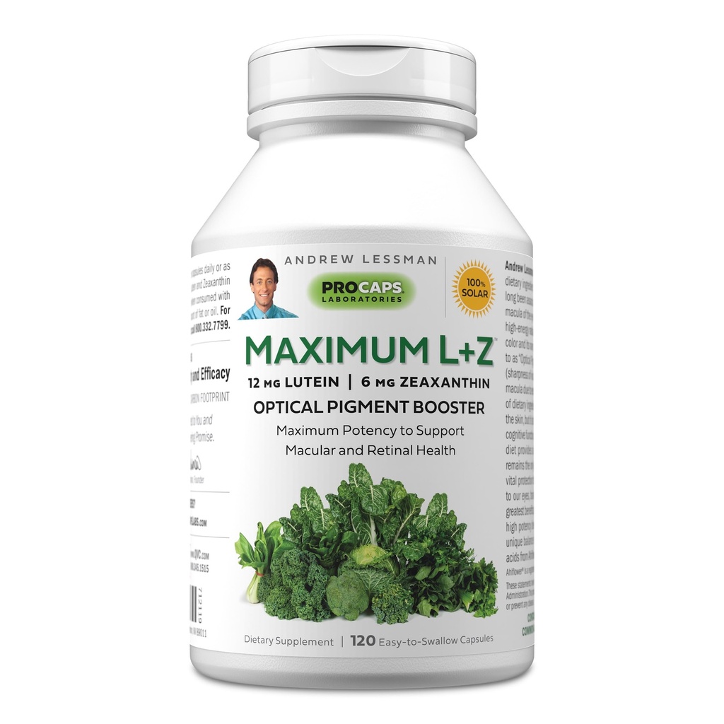 ANDREW LESSMAN Maximum L+Z 120 Softgels - 12mg Lutein, 6mg Zeaxantină, Key Nutrients pentru a sprijini ochii și sănătatea creierului, și promova viziune sănătoasă. Fără aditivi. Uşor de înghiţit softgels