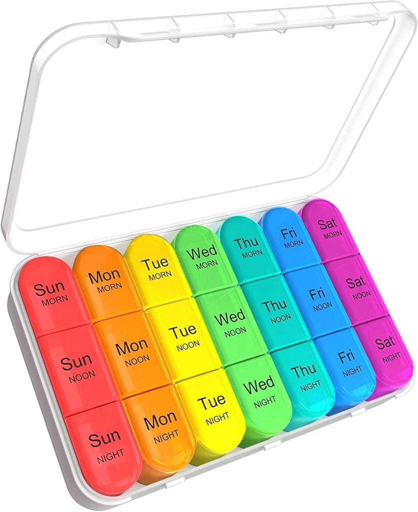 Asprink de 3 ori pe zi Organizator de pastile, Organizator de medicamente de 7 zile, Caz de mari pastile, Alb, 21 Compartimente