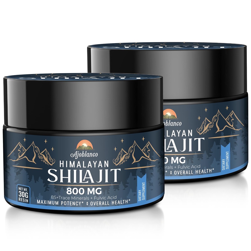 Ajoblanco 800 Mg Himalayan Shilajit Resin, Shilajit Pure Himalayan Organic, Silajit Supliment cu puritate, doză mare și potențial pentru energie, Putere & Imunitate, Bărbați & Femei, 30 Grams, Pachet de 2