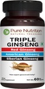 Pure Nutrition Triple Ginseng - o combinație unică și eficientă de Red Ginseng, American Ginseng și Siberian Ginseng. 790 mg per capsulă 