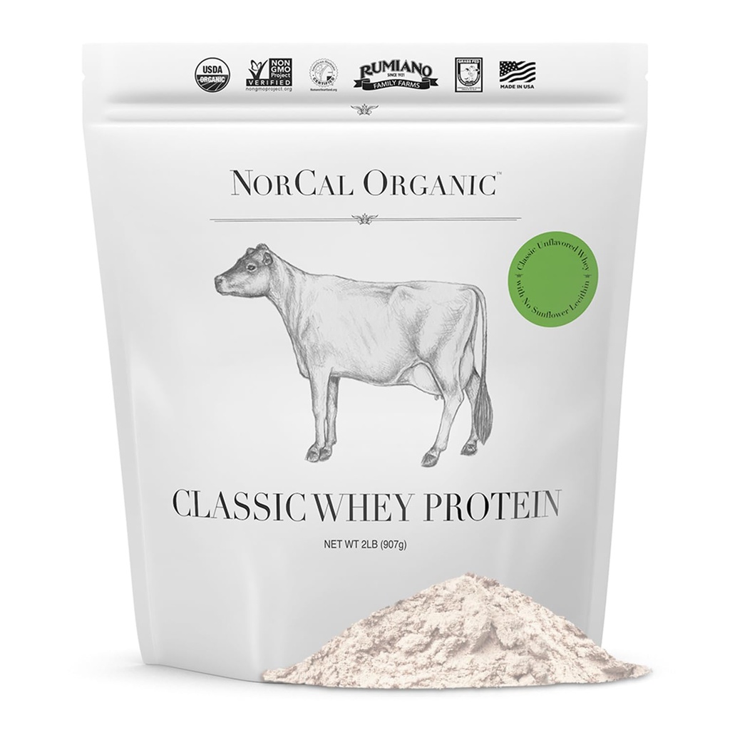 NorCal Organic - Proteina Classic Whey - 100% Grass-Fed și Grass-Finished - UNFLAVORED - Lecitin-Free - 2lb vrac