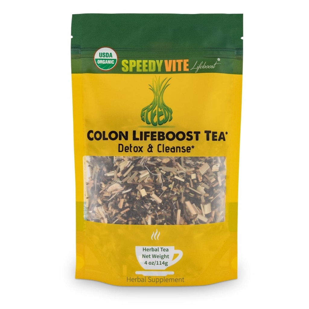SpeedyVite Colon LifeBoost Tea Detox și Cleanse - Ceai organic Pu'er cu ghimbir, Lemongrass - pentru creșterea sănătății și funcției Colon