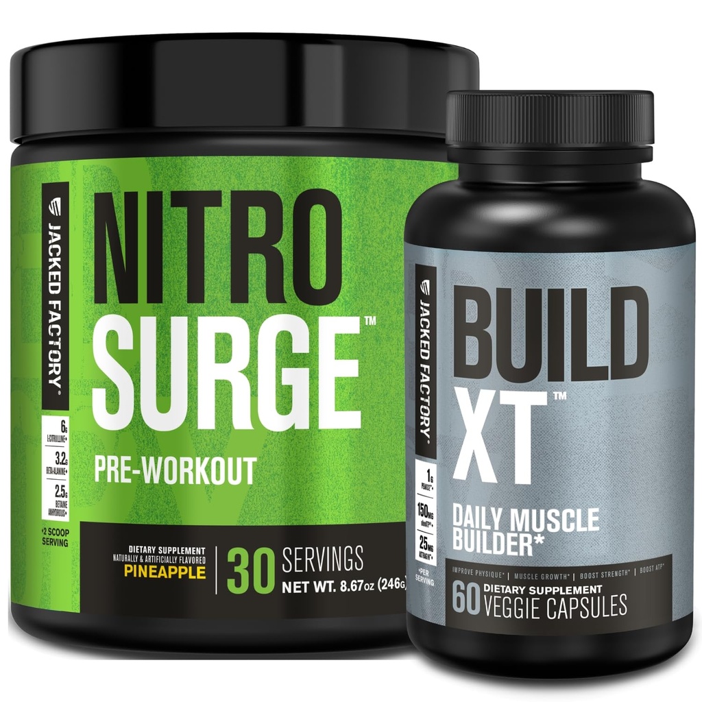 Fabrica Jacked Nitrosurge Pre-workout în Ananas & Construirea XT musculare Bundle pentru bărbați și femei
