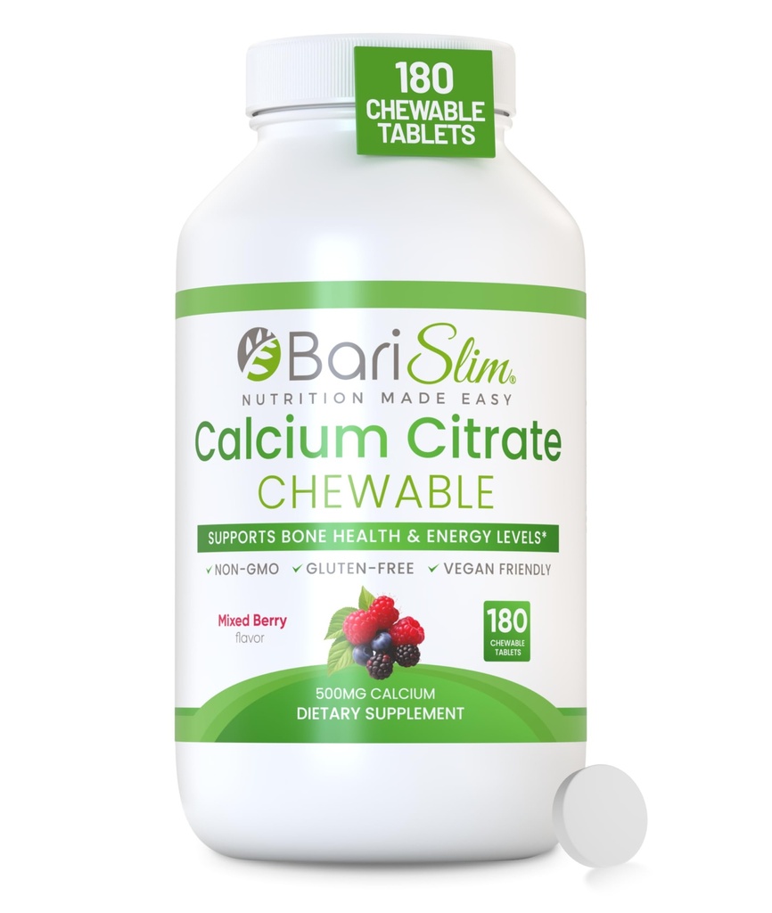 BariSlim Bariatric Citrat de calciu cu magneziu și vitamina D Tabs - 500 mg de citrat de calciu per servire - Formulat pentru pacienți după pierderea în greutate Chirurgie 