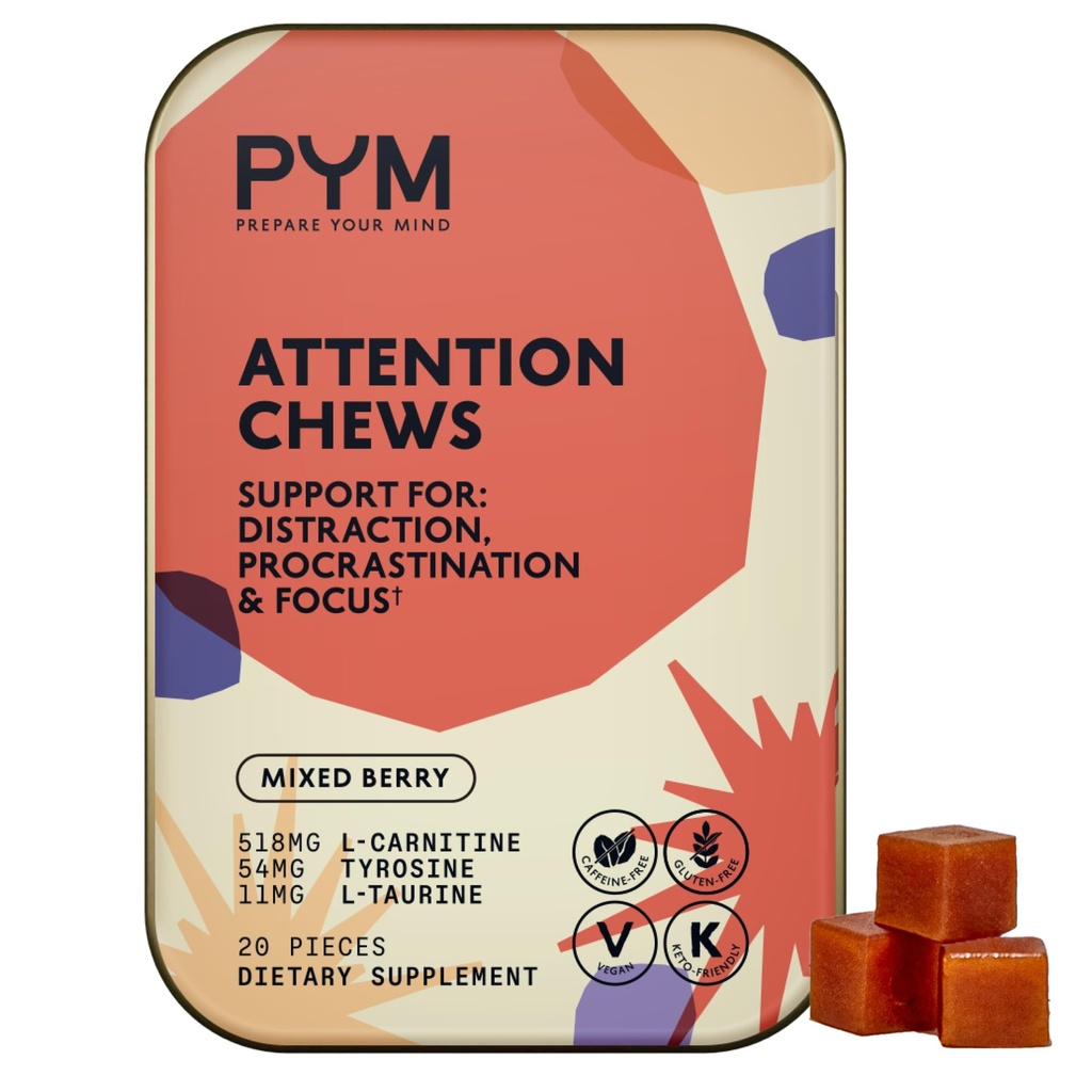 PYM Atentie Chews Suport pentru Procrastinare, Focus & Productivitate, 20 Conte 