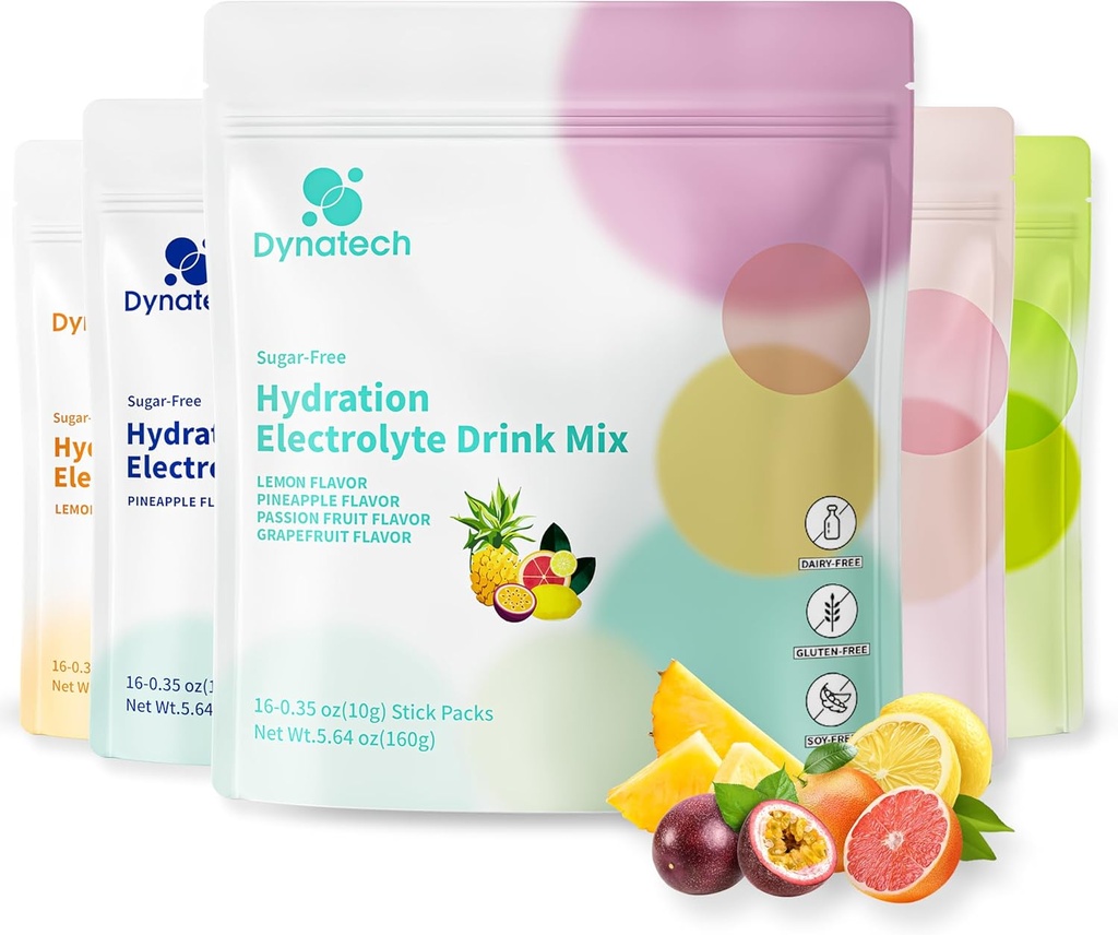 Dinatech Zero Sugar Electrolyte Drink Mix - Variety Pachete cu pulbere de hidratare cu 10 Electroliti si Vitamine 