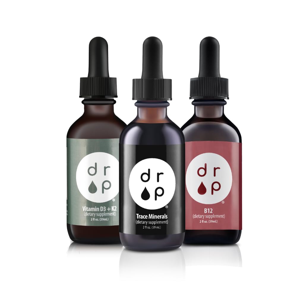 Drop Supplements Organic Trace Minerals Electrolit picături, Vitamina D3+K2 picături și vitamina B12 picături lichide Bundle