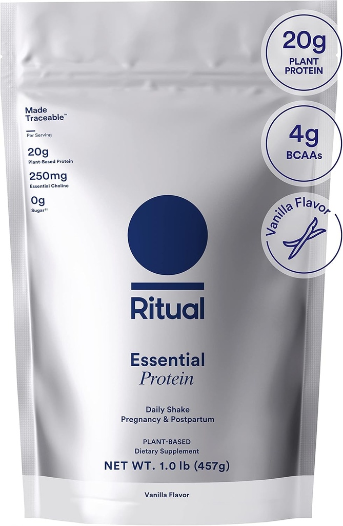 Ritual Prenatal Vegan Pulbere de proteine: colină pentru a sprijini prenatal, postpartum, & Alăptarea, 20g Proteina de mazăre organică de la ferme regenerative în Statele Unite ale Americii, Gluten gratuit, pe bază de plante, Zahăr gratuit†, Vanilie, 1Lbs