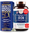 Suplimente de fier si acid folic pentru femei - 35mg Vitamina de fier blând, Acid folic 400mcg - Anemie, perioada, Suplimentul de suport pentru sarcina, Pastile sulfate feros - 180 Vegan comprimate non-conspitante