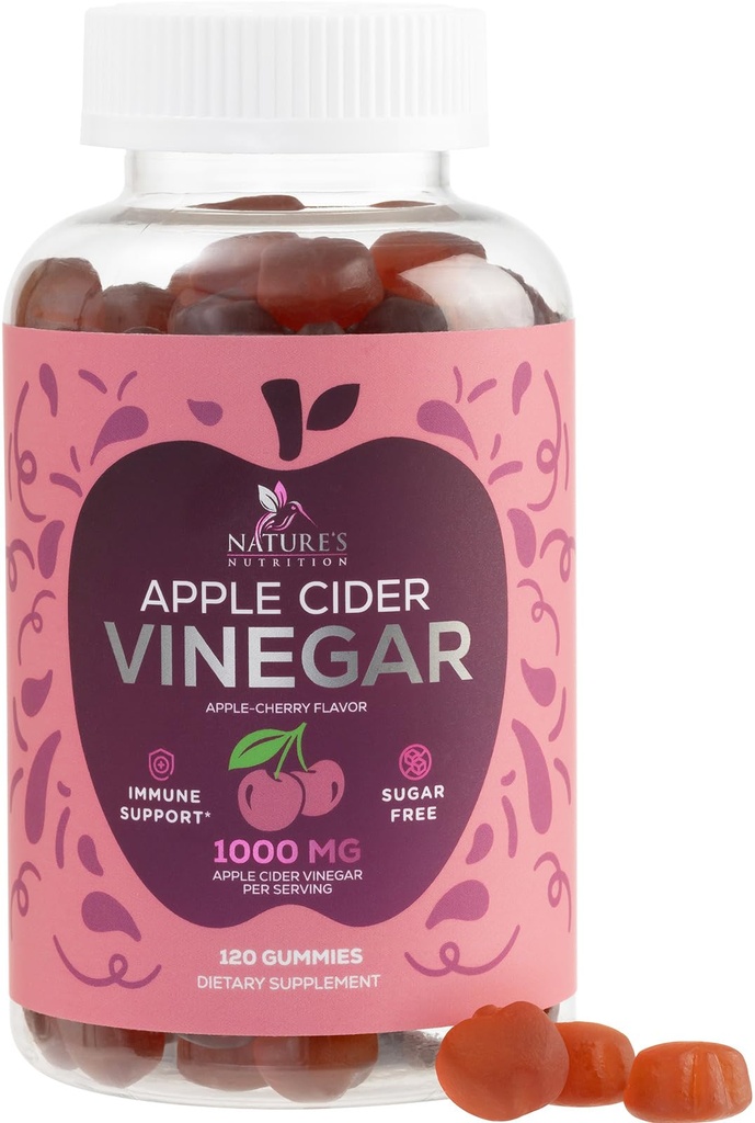 Vegan Apple Cidru Otet Gummy 1000mg - Sugar gratuit ACV Gummies Vitamine Supliment cu vitamina B12 pentru energie - Keto Digestion prietenos, Detox, Curățați de sprijin - Gelatină-Free, Non-GMO - 120 Gummies