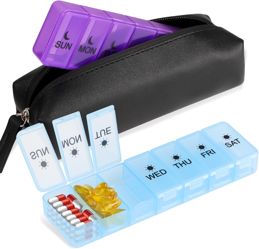 Detaşabil 7 zile cutie de pastile, 14 Compartimente Medicina PP cutie de depozitare, BPA-gratuita cutie de medicamente de călătorie cu sac impermeabil, de două ori pe zi cutie de pastile pentru suplimente de vitamine, și ulei de pește