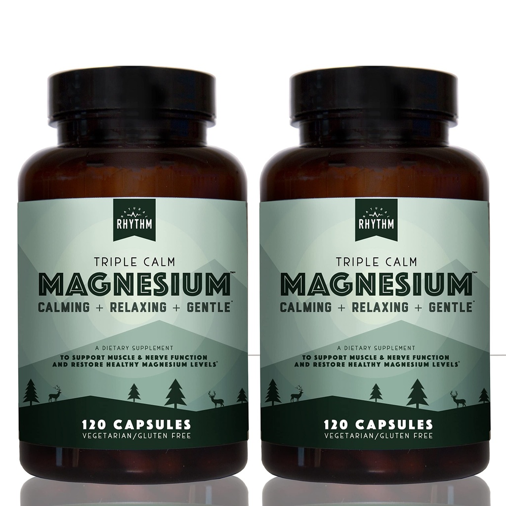 Natural Rhythm Triple Calm Magneziu 150 mg - 2 Pack  Amestec calmant pentru promovarea odihnei și relaxării - 120 sticle conte